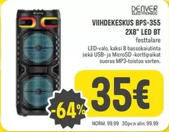 Denver - VIHDEKESKUS BPS-355 2X8" LED BT festtalare