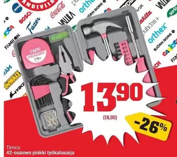 Dewalt - 42-osainen pinkki työkaluvalikoima