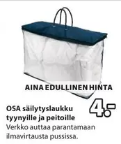 säilytyslaukku tyynylle ja peitoille