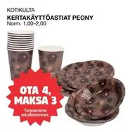 Kertakäyttöastiat PEONY