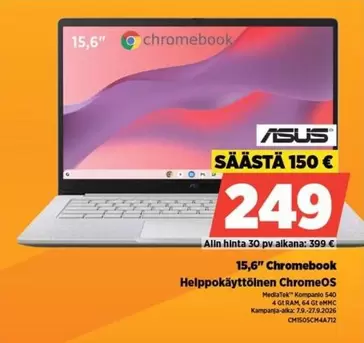 Asus - 15,6" Chromebook Helpokäyttöinen ChromeOS