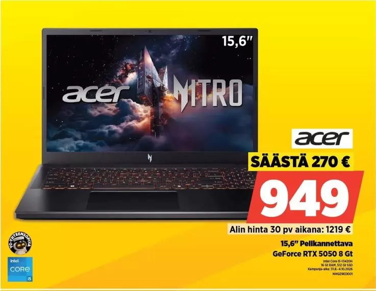 Acer - 15,6" Pelikannettava GeForce RTX 5050 8 Gt