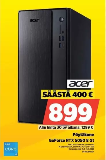 Acer - Pöytäkone GeForce RTX 5050 8 Gt