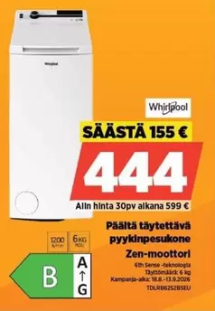 Päälle täytettävä pyykinpesukone Zen-moottori