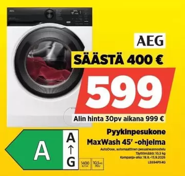 Pyynkinpesukone MaxWash 45'-ohjelma
