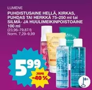 PUHDISTUSAINE HELLÄ, KIRKAS, PUHDAS TAI HERKKÄ 75-250 ml tai SILMÄ- JA HUULIMEIKINPOISTOAINETTA 100 ml