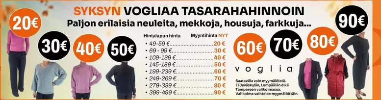 SYKSYN VOGLIAA TASARAH HINNOIN