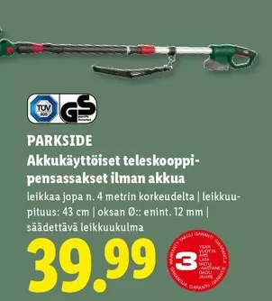 Akkukäyttöiset teleskooppi-pensas sakset ilman akkua