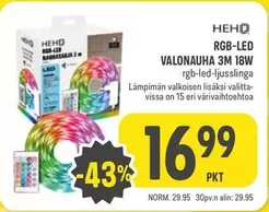 RGB-LED VALONAUKA 3M 18W rgb-led-ljusslinga