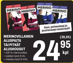 MERINOVILLAINEN ALUSPAITA TAI PITKÄT ALUSHOUSUT