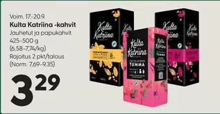 Kulta Katriina -kahvit Jauhetut ja papukahvit