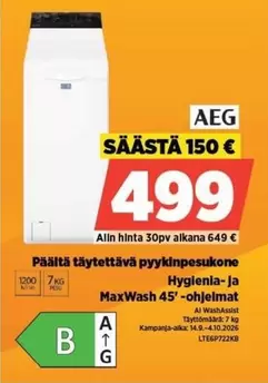 Päältä täytettävä pyykinpesukone