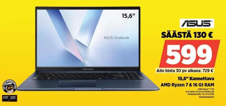 Asus - 15,6" Kannettava AMD Ryzen 7 & 16 Gt RAM