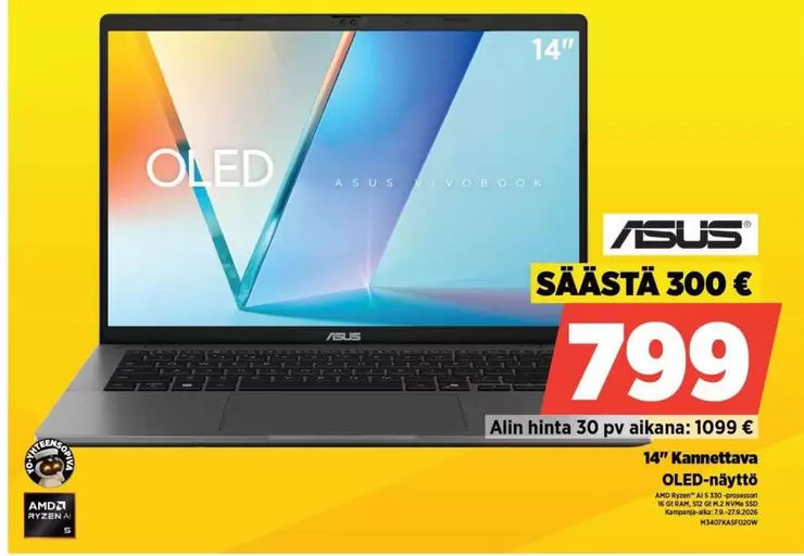 Asus - 14" Kannettava OLED-näyttävä