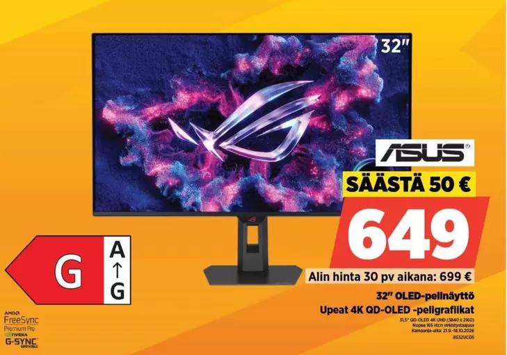 Asus - 32" OLED-pelinnäyttö Upeat 4K OLED-pelipäivitykset
