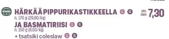 HÄRKÄÄ PIPURIKASTIKKEELLA JA BASMATIRIISI + tsatsiki coleslaw