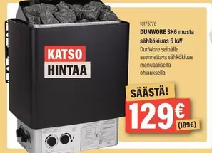 DUNWORE SK6 musta sähkökiuas 6 kW