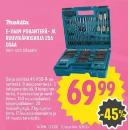Makita - E-11689 PORANTERÄ- JA RUUVIKÄRKISARJA 256 OSAAA