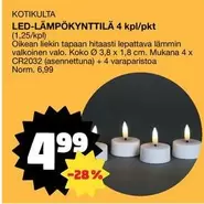 LED-Lämpökynttilä 4 kpl/pkt (1,25/kpl)