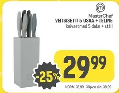 VEITSISISETTI 5 OSAA + TELINE knivset med 5 delar + ställ