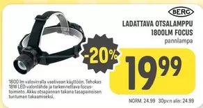 LADATTAVA OTSALAMPPU 1800LM FOCUS pannulamppa