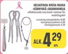 HEIJASTAVIA ROOSA NAUHA-KÄNNYKKÄ-/AVAIMINHINOJA reflekterande rosa band -remmar för mobil/nyckel