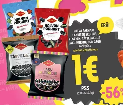 HALVAN PARHAAT Lakritsisekoitus, Kesamix, Täytelaku ja Laku Hurmos