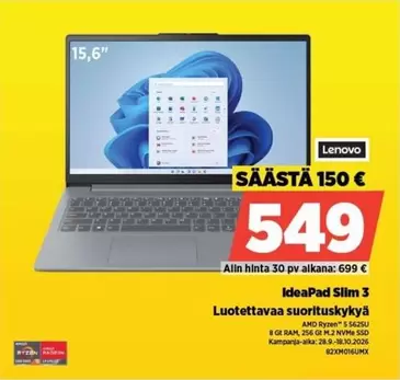 Amd - Ideapad Slim 3 Luotettavaa suorituskykyä