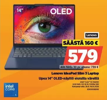 Intel - Lenovo IdeaPad Slim 3 Laptop Upea 14" OLED-näyttö eloisilla väreillä
