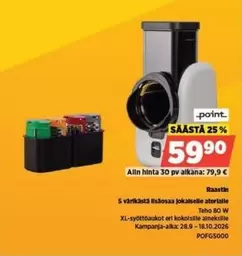 Teho 80 W XL-syöttöaukot eri kokoisille aineksille