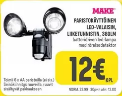 PARISTOKÄYTTÖINEN LED-VALAISIN, LIIKETUNNISTIN