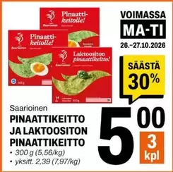 PINAATTIKEITTO JA LAKTOOSITON PINAATTIKEITTO
