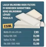 Vado filters IV-koneiden suodattimia
