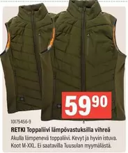 RETKI Toppaliivi lämpövastuksilla vihreä 10175456-9