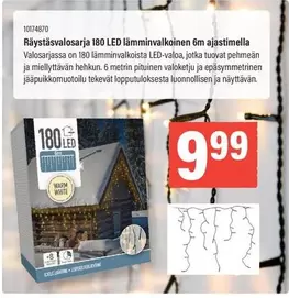 Räystäsvalosarja 180 LED lämminvalkoinen 6m ajastimella