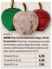 AIRAM Pirja led-koristeomena beige, vihreä tai punainen 10176-421-3