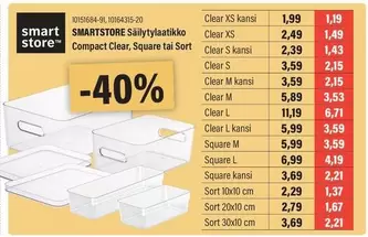 Square - SMARTSTORE Säilytyslaatikko Compact Clear, tai Sort