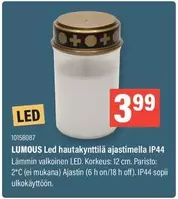 LUMOUS Led hautakynttilä ajastimella IP44