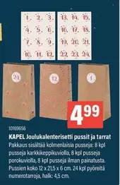 KAPEL Joulukalenterisetit pussit ja tarrat