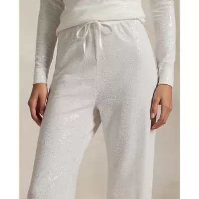 Sequined Mesh Wide-Leg Trouser