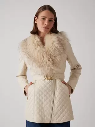 Faux-leather quilted coat