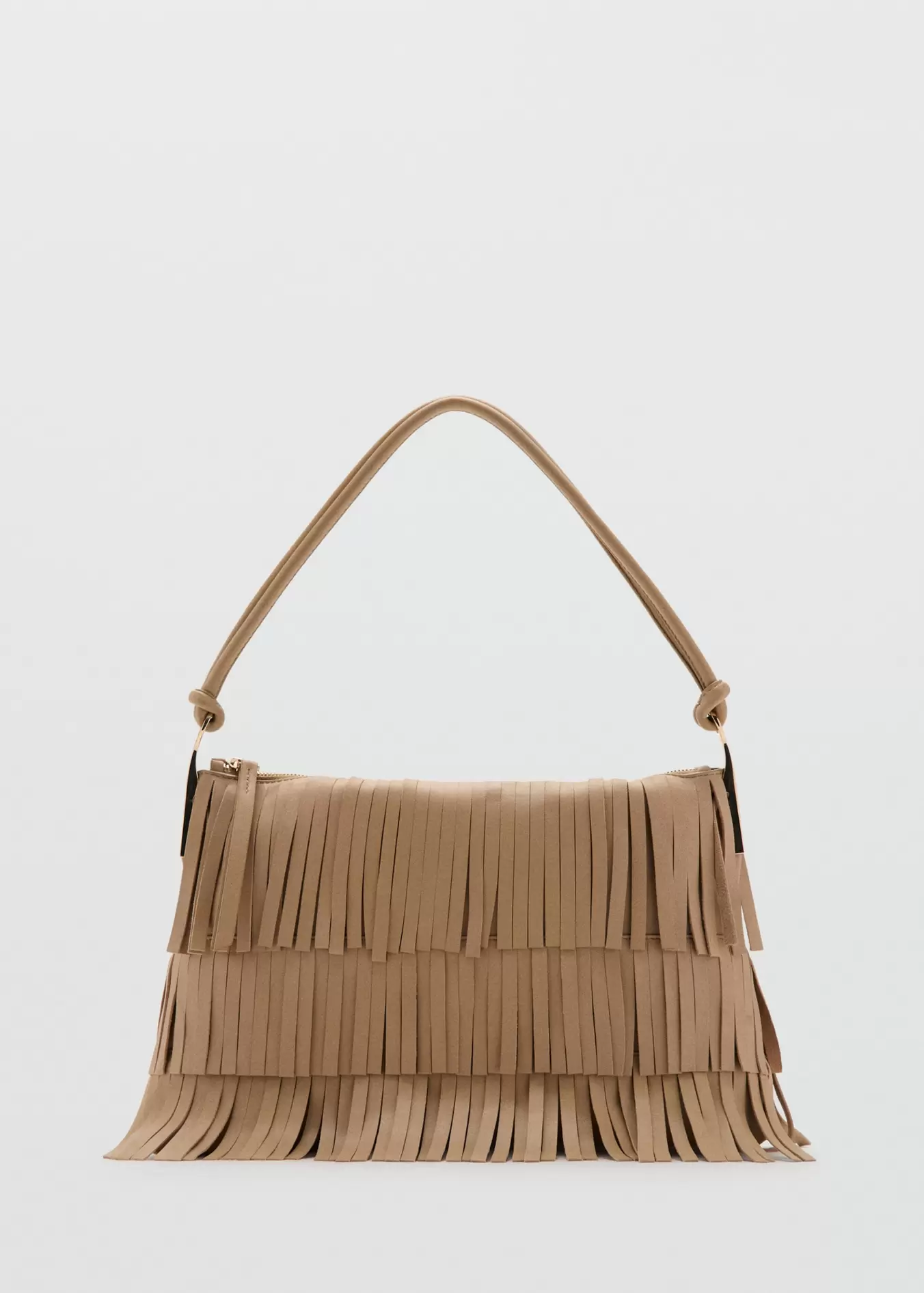Large leather shoulder bag with fringes