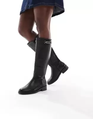 New Look Wide Fit buckle riding boot in black