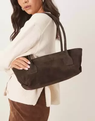 ASOS DESIGN suede elongated tote bag in chocolate