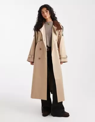 ASOS DESIGN hero longline trench coat in stone