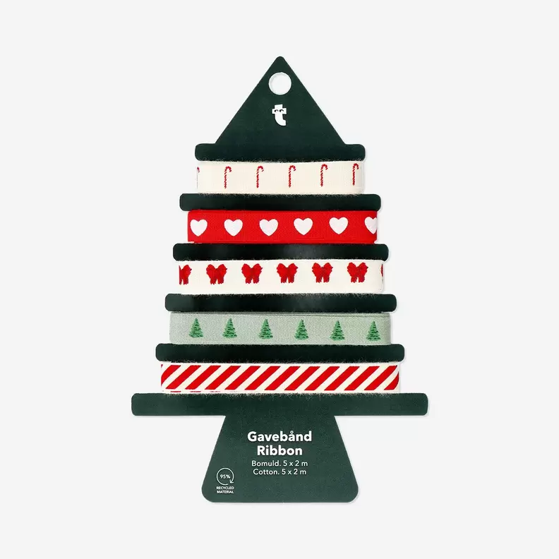 Puuvillanauhasarja joulupainatuksella - 5 kpl