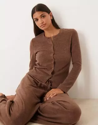 ASOS DESIGN mix & match fleece lightweight fleece cardigan in chocolate brown