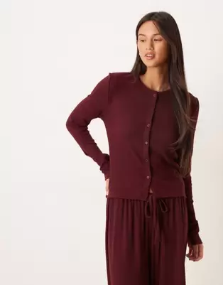 ASOS DESIGN lounge mix & match rib cardigan in burgundy