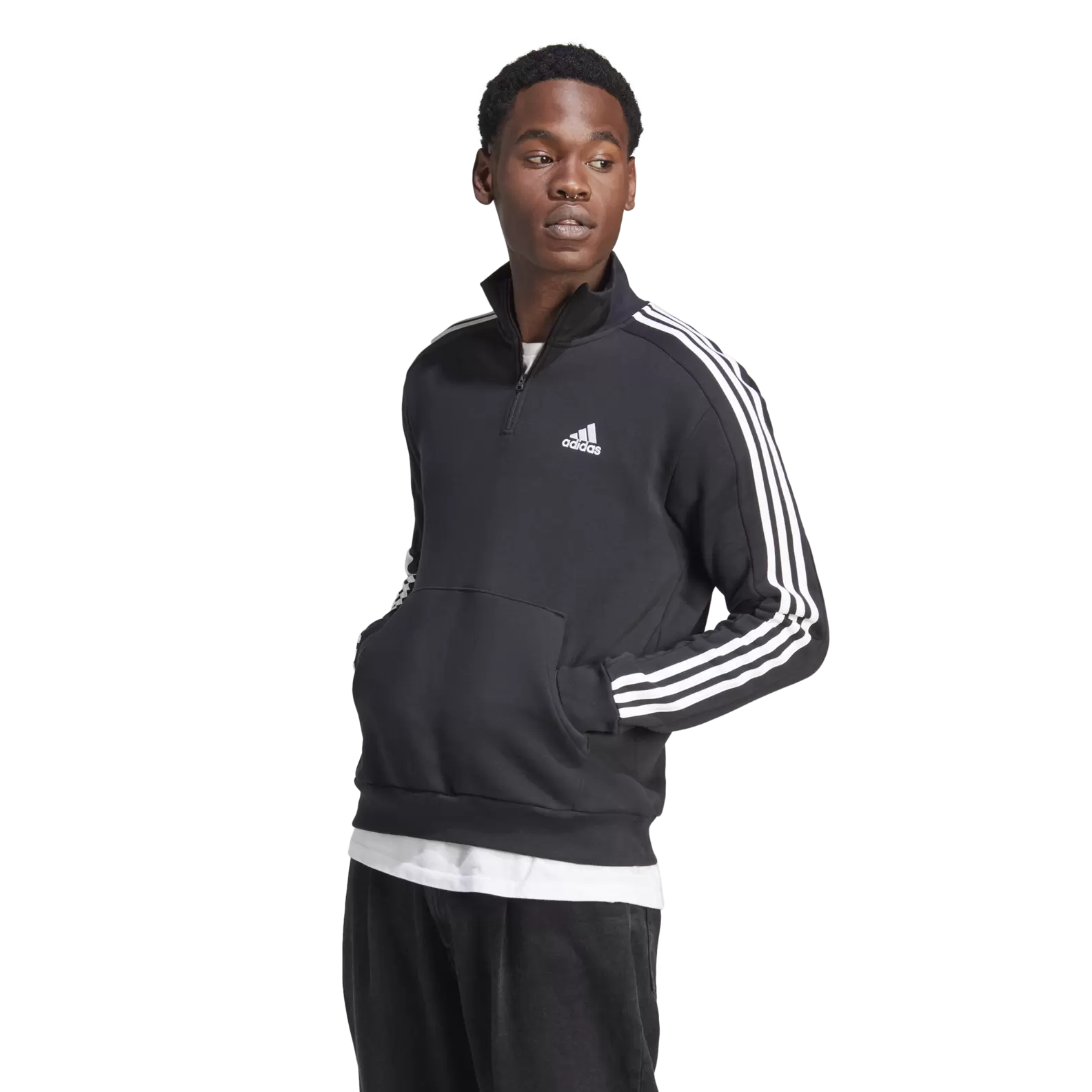 Essentials Fleece 3-Stripes 1/4-Zip Sweatshirt M - miesten collegepaita