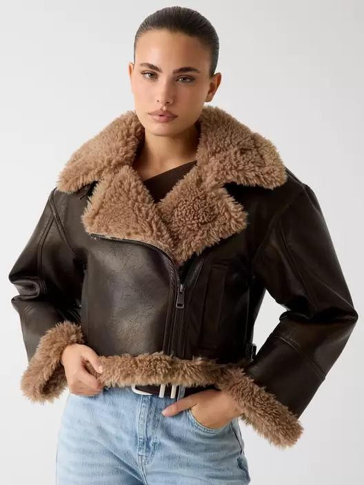 Faux shearling biker jacket
